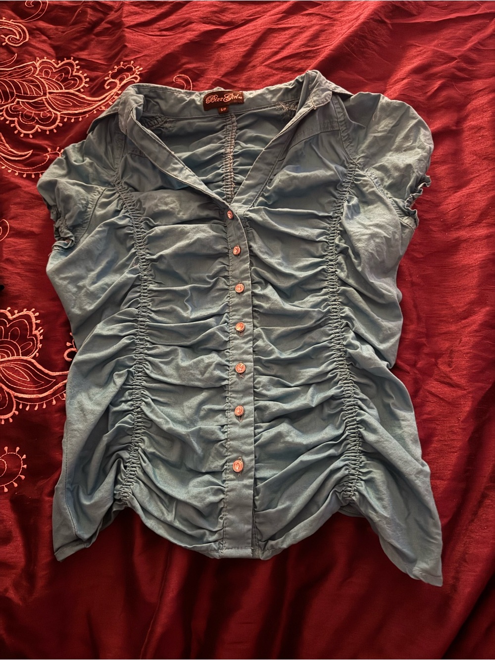 Blue/Teal ruched button up top